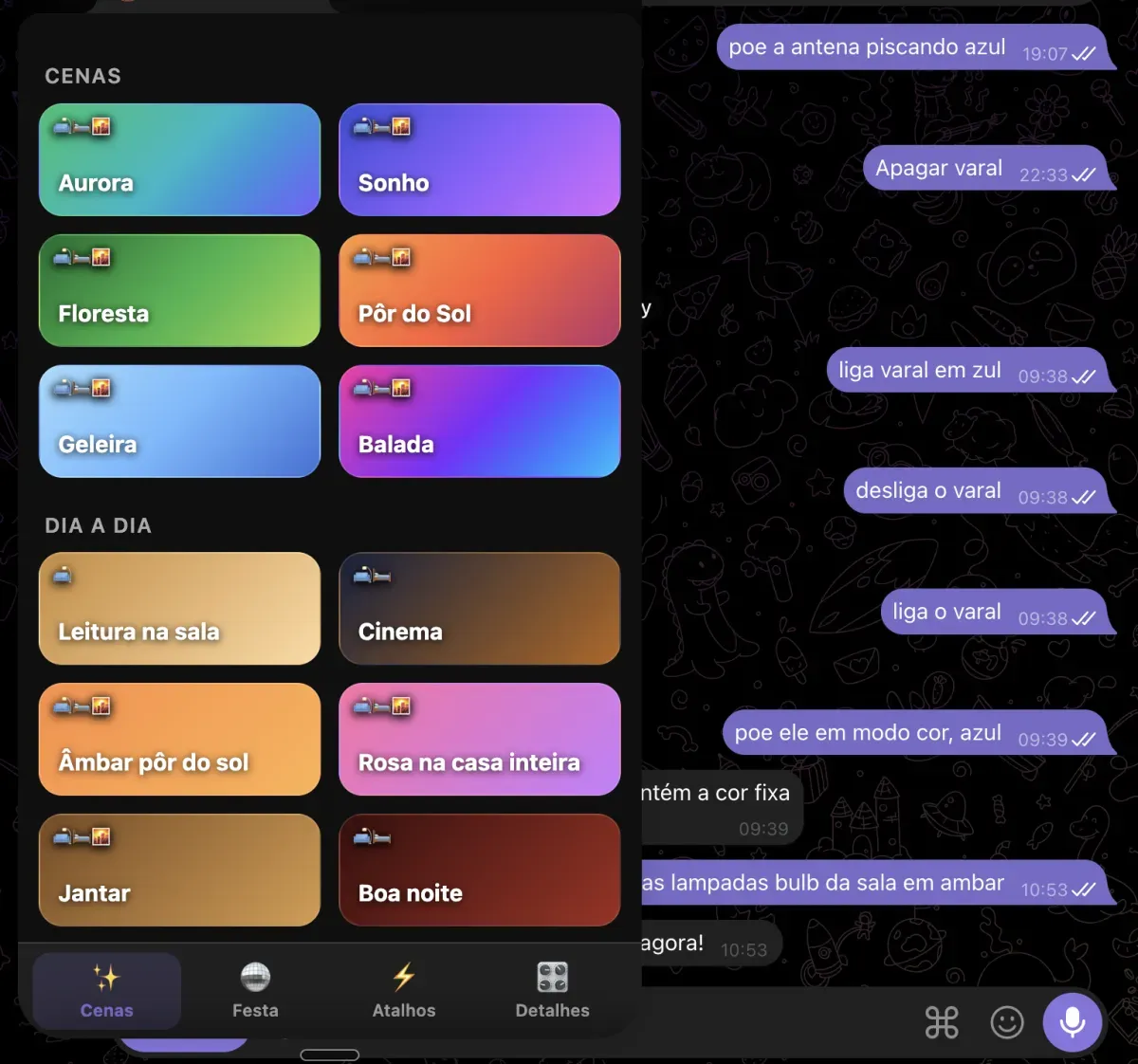 O bot do Telegram e a mini app que uso para controlar as lâmpadas da casa