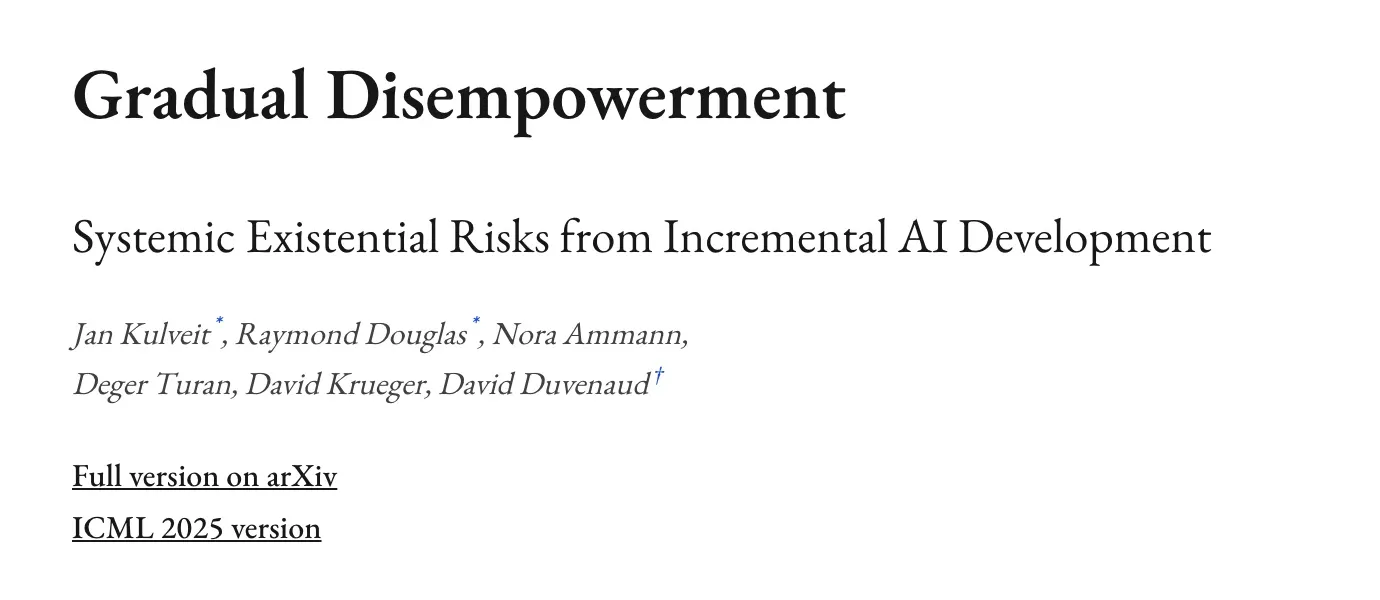 Site do paper Gradual Disempowerment (Kulveit et al., 2025)