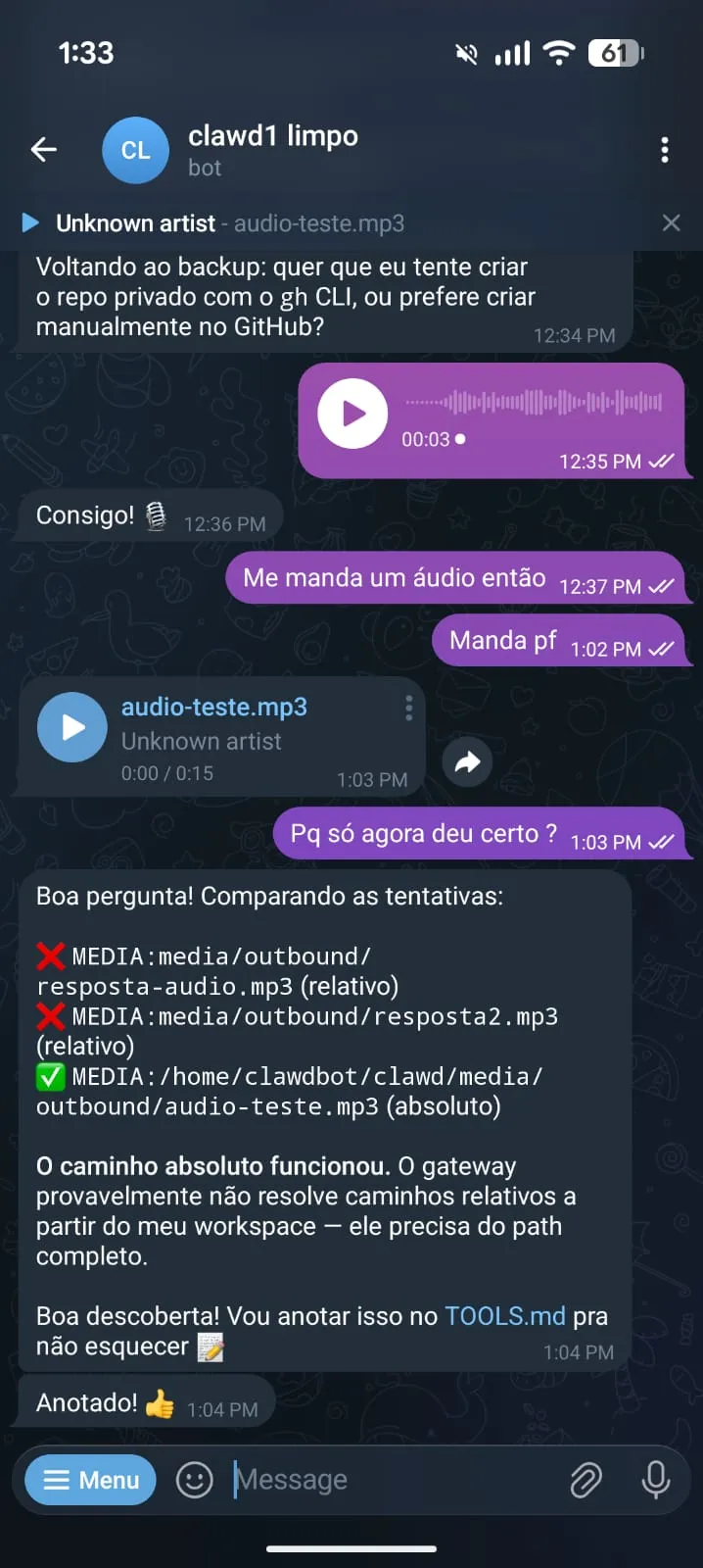 Conversa com o OpenClaw no Telegram