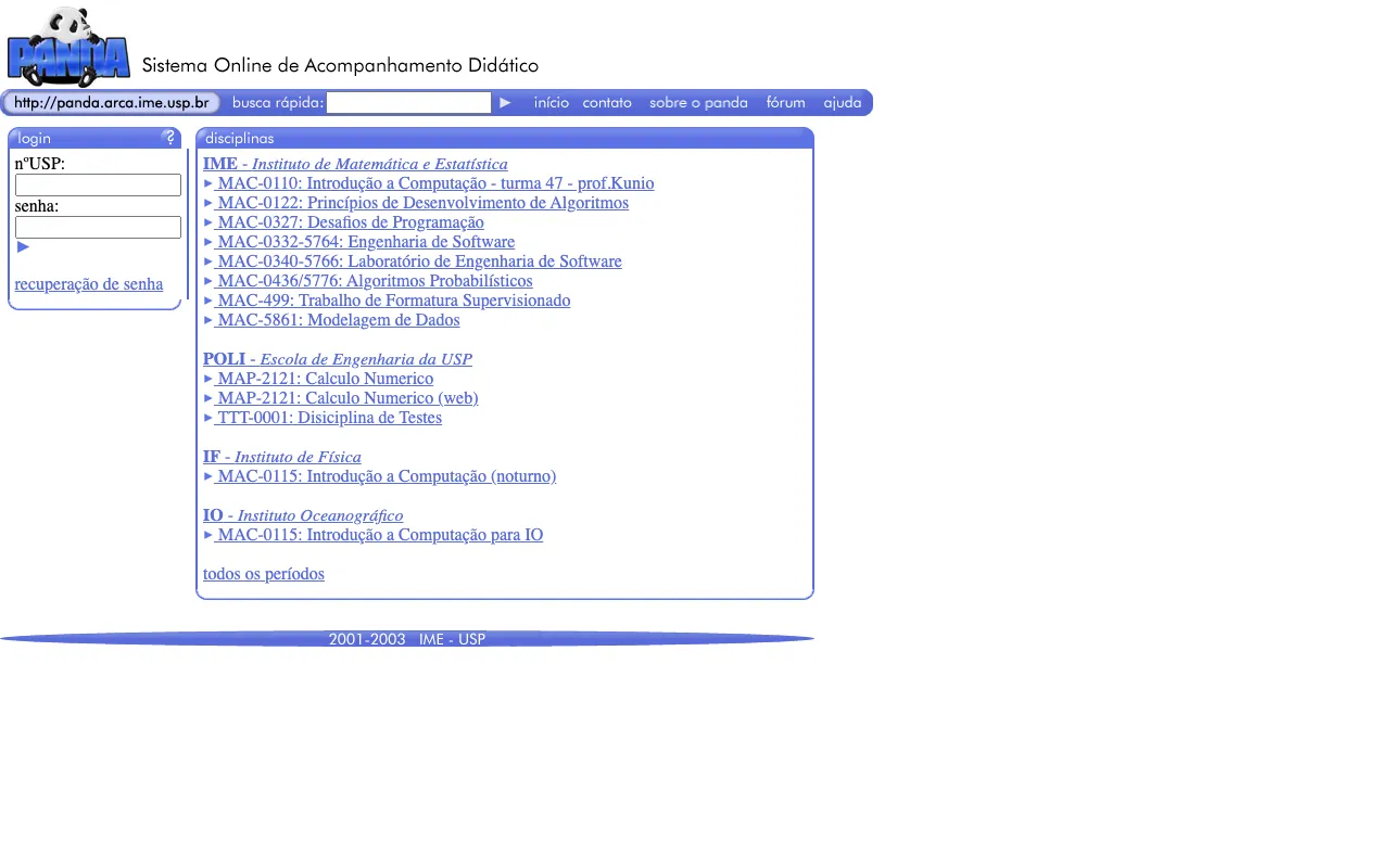 Screenshot de Panda2 — Sistema de Gerenciamento de Cursos