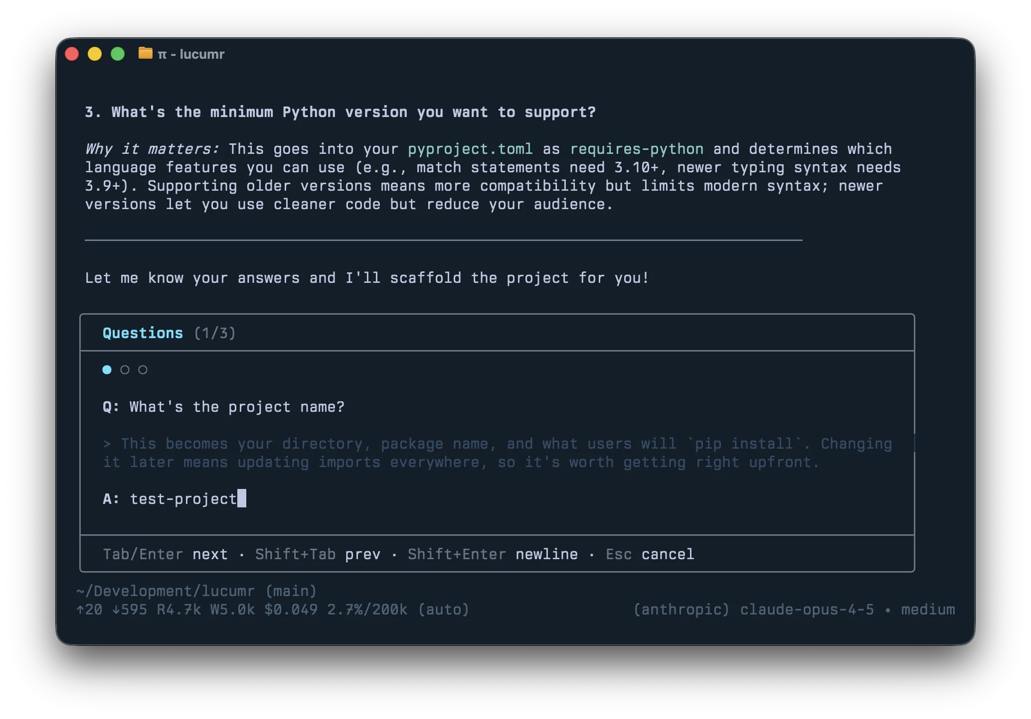 Pi respondendo a uma pergunta diretamente no terminal, sem MCP servers, sem protocolo complexo. Fonte: Armin Ronacher.