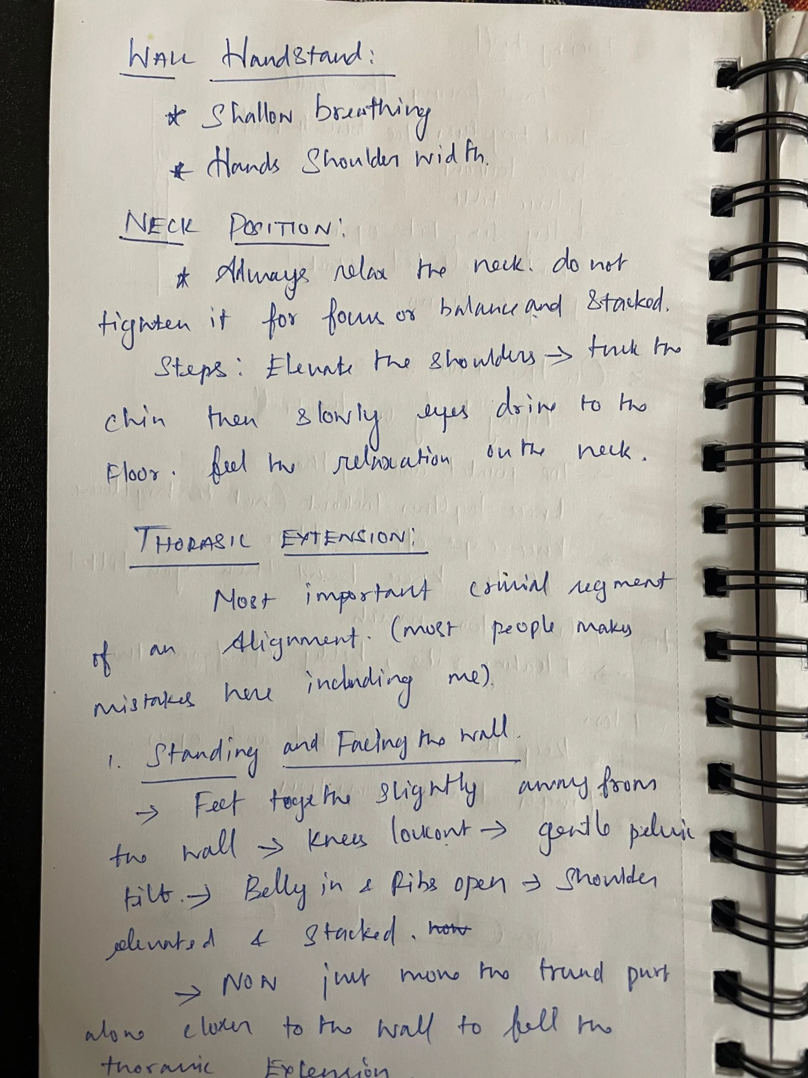 Dinesh's handwritten notes: Day 2 — Wall HS & Thoracic